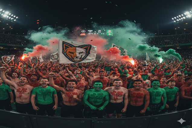 جمهور كرة القدم يشجع في المدرجات