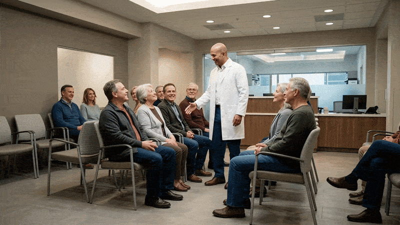 Researchers and patients in clinical study