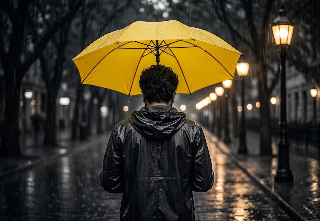 AI-generated example result for the creative-images prompt: Solitary Rainy Street View by Prompt Craft