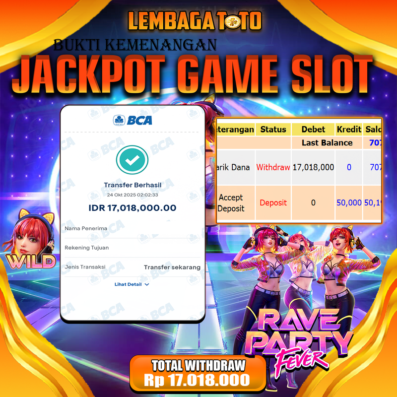 BUKTI JACKPOT 25 OCTOBER LEMBAGATOTO RAVE PARTY FEVER Rp.17.018.000,- LUNAS