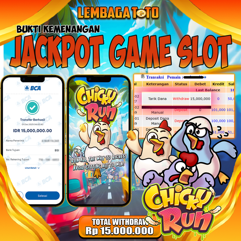BUKTI JACKPOT 02 DECEMBER LEMBAGATOTO CHICKY RUN Rp.15,000,000,- LUNAS