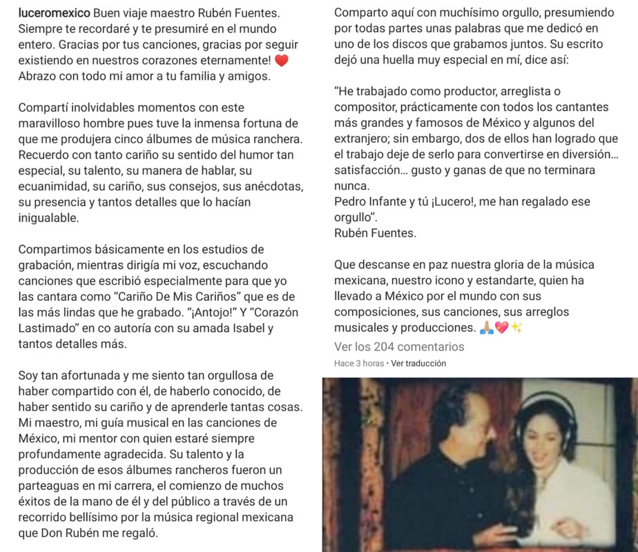 Lucero, devastada por la muerte del compositor Rubén Fuentes