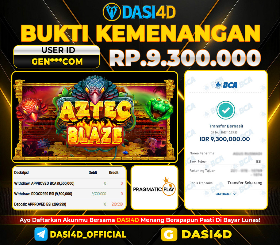 BUKTI KEMENANGAN 21 SEPTEMBER  2025 DI  AZTEC BLAZE  RP .9.300.000
