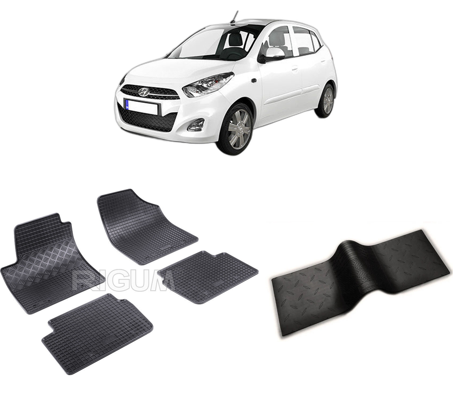 Set covorase auto HYUNDAI I10 I din 2008-2013, cu covoras tunel median, CAROSERIE HATCHBACK, Presuri cauciuc 100%, compatibil cu autoturismul HYUNDAI I10 I, Rigum