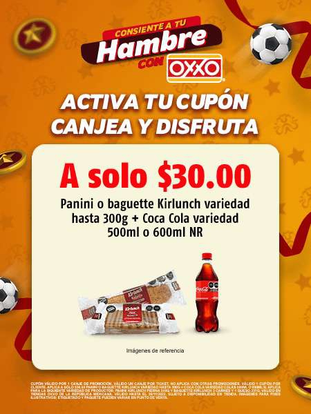 Oxxo: P@nini o baguette Kirlunch + Coca-Cola 600ml por solo $30 pesos 
