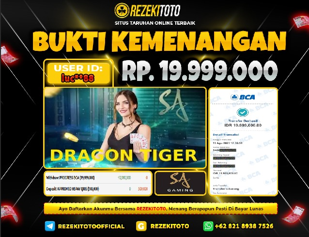 BUKTI KEMENANGAN 11 AGUSTUS 2025 DRAGON TIGER 19 JUTA 