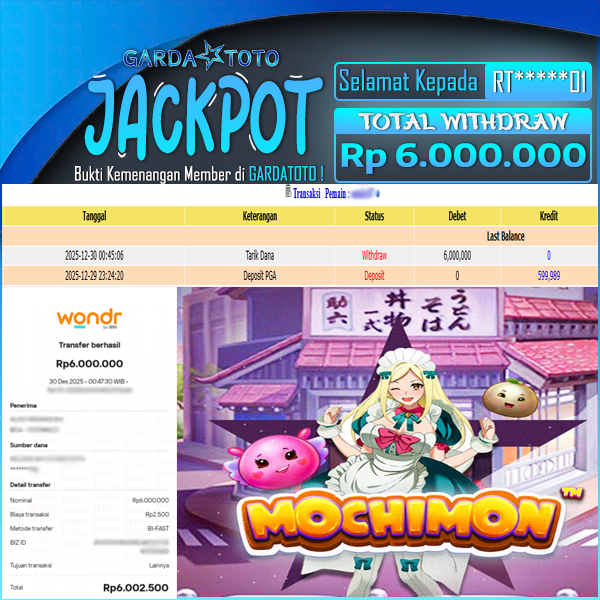 JACKPOT DI PERMAINAN SLOT PRAGMATIC PLAY MOCHIMON WD Rp 6,000,000,- DIBAYAR LUNAS GARDATOTO MANTAP!
