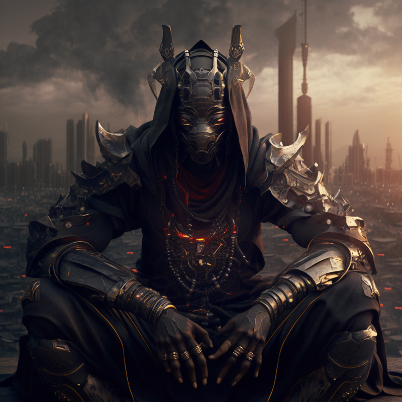 frozenarms523-A-Black-samurai-meditating-in-a-futuristic-metrop-0d794a50-f34e-4c67-888c-19a3c8a80c34.png