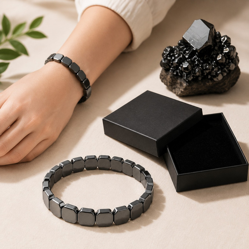 Pack of two 2026 Hemios Hematite Bracelet for Men 8 Black Magnetic Bracelet Close-Up