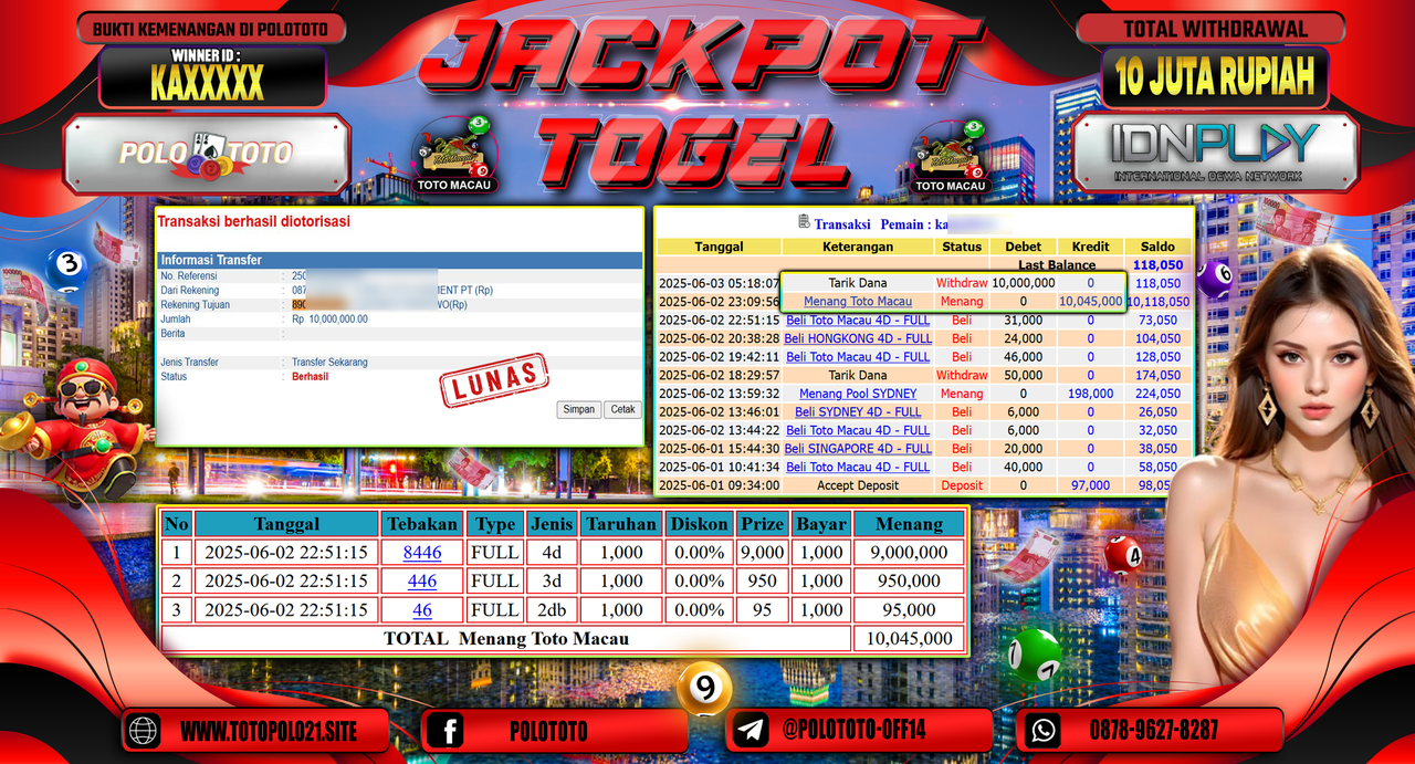 POLOTOTO JACKPOT TOGEL TOTO MACAU Rp.10.000.000,-