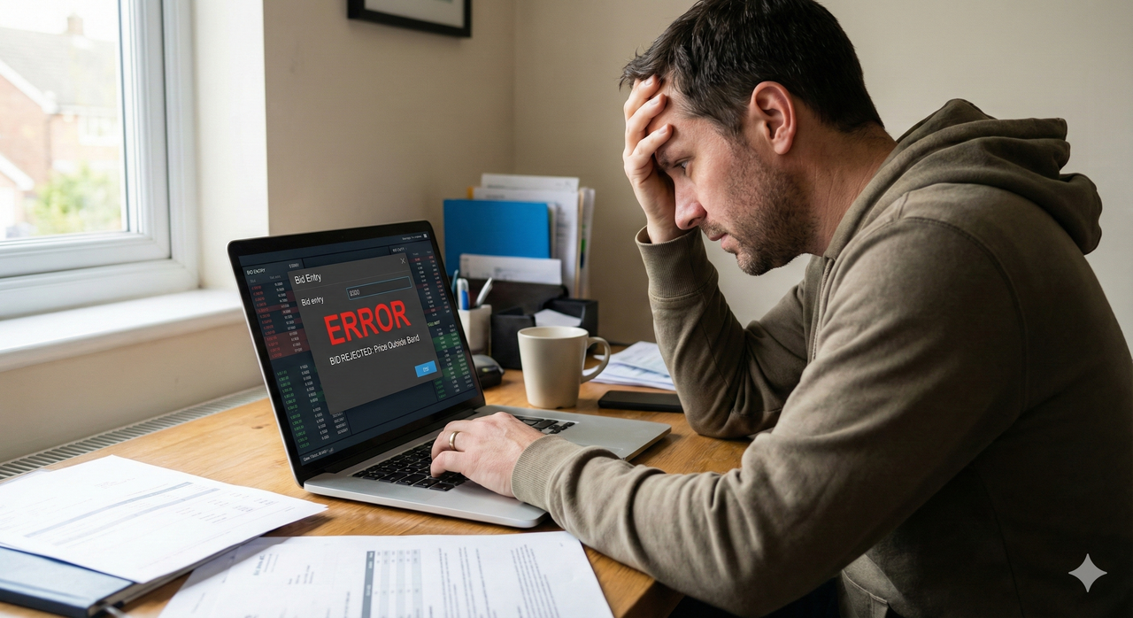 Illustration showing retail investor making bidding mistakes