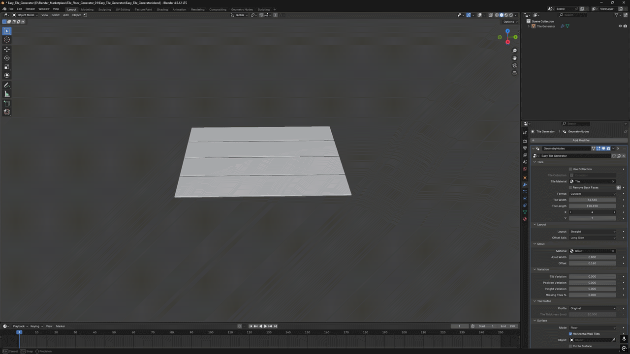Tile format presets and custom dimensions