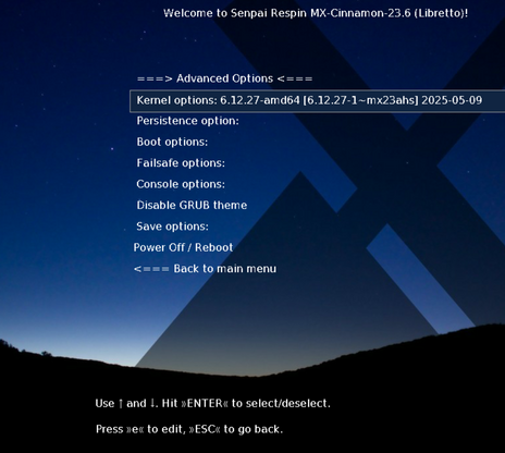 Kernel options: 6.x.x-x