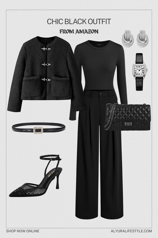 Chic Black Outfit | Elegant Fall Fashion Inspo | All-Black Look from Amazon 🖤