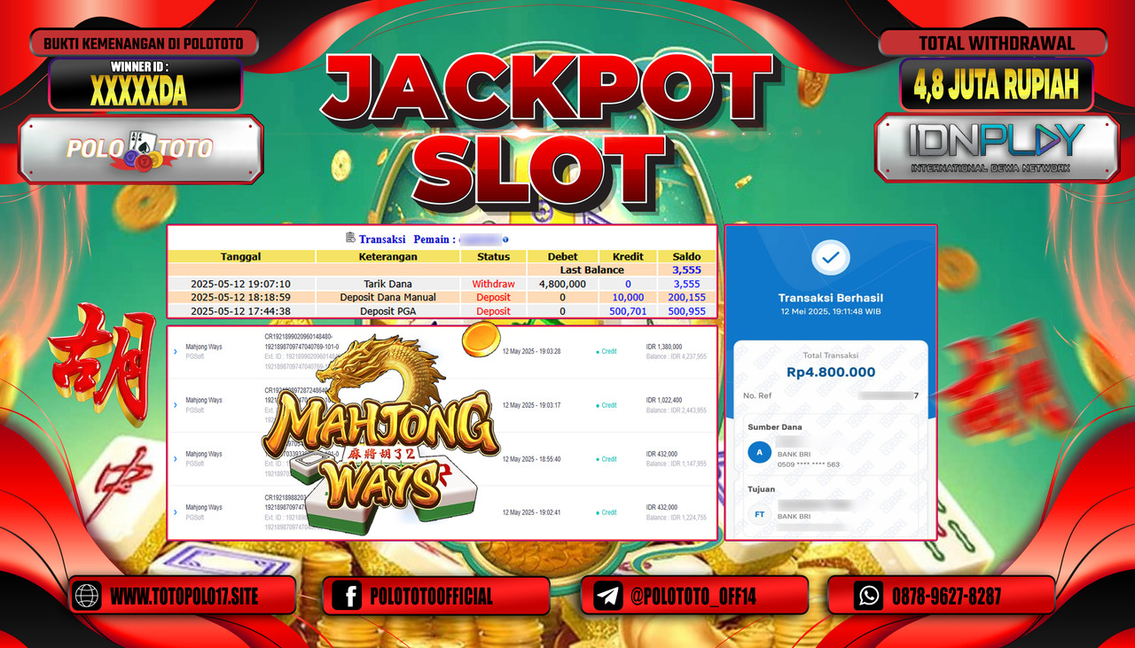 POLOTOTO JACKPOT SLOT MAHJONG WAYS Rp.4.800.000,-