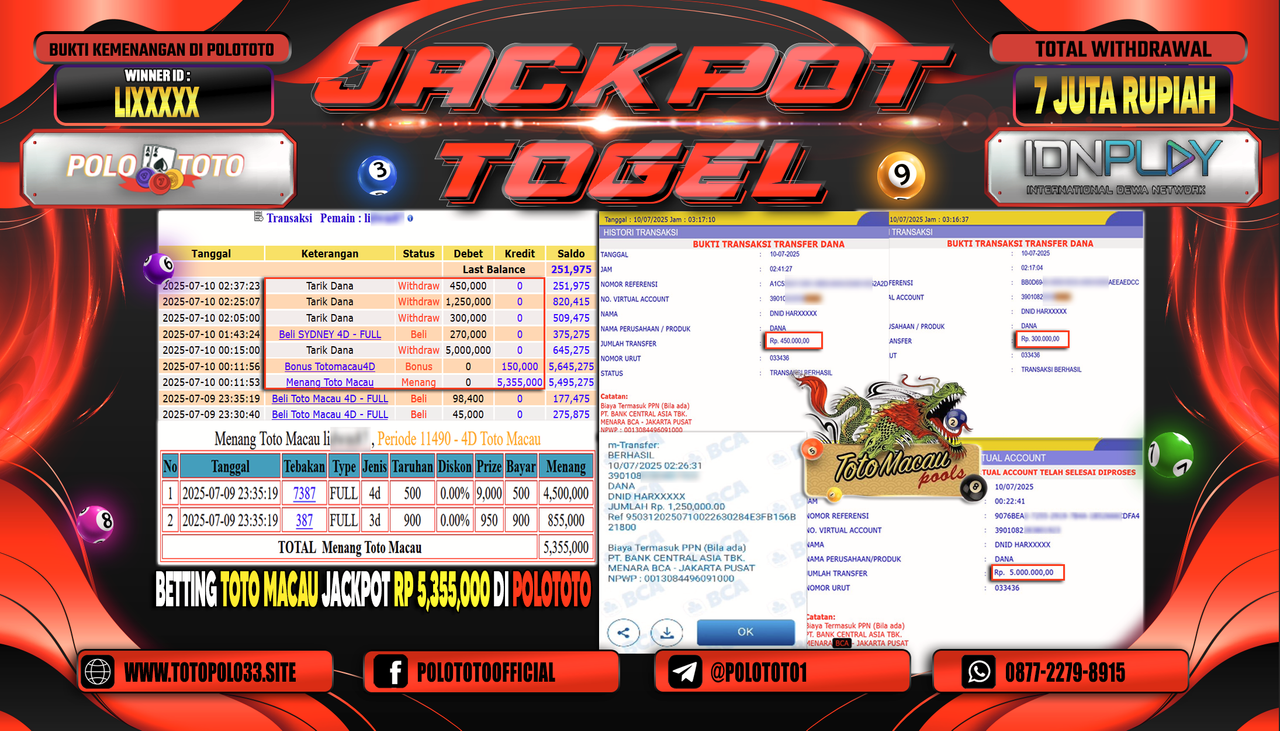 POLOTOTO JACKPOT TOGEL TOTO MACAU Rp.7.000.000,-