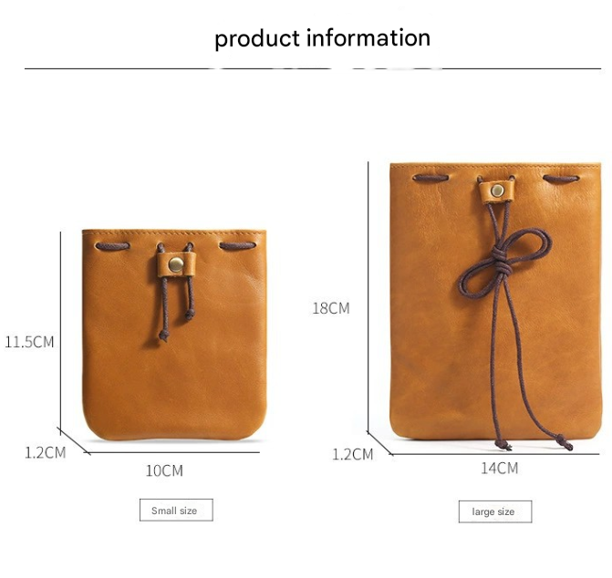 S Brown Handcrafted Genuine Leather Drawstring Pouch - Vintage Cowhide Coin Purse and Card Organizer - Portable Minimalist Storage Bag