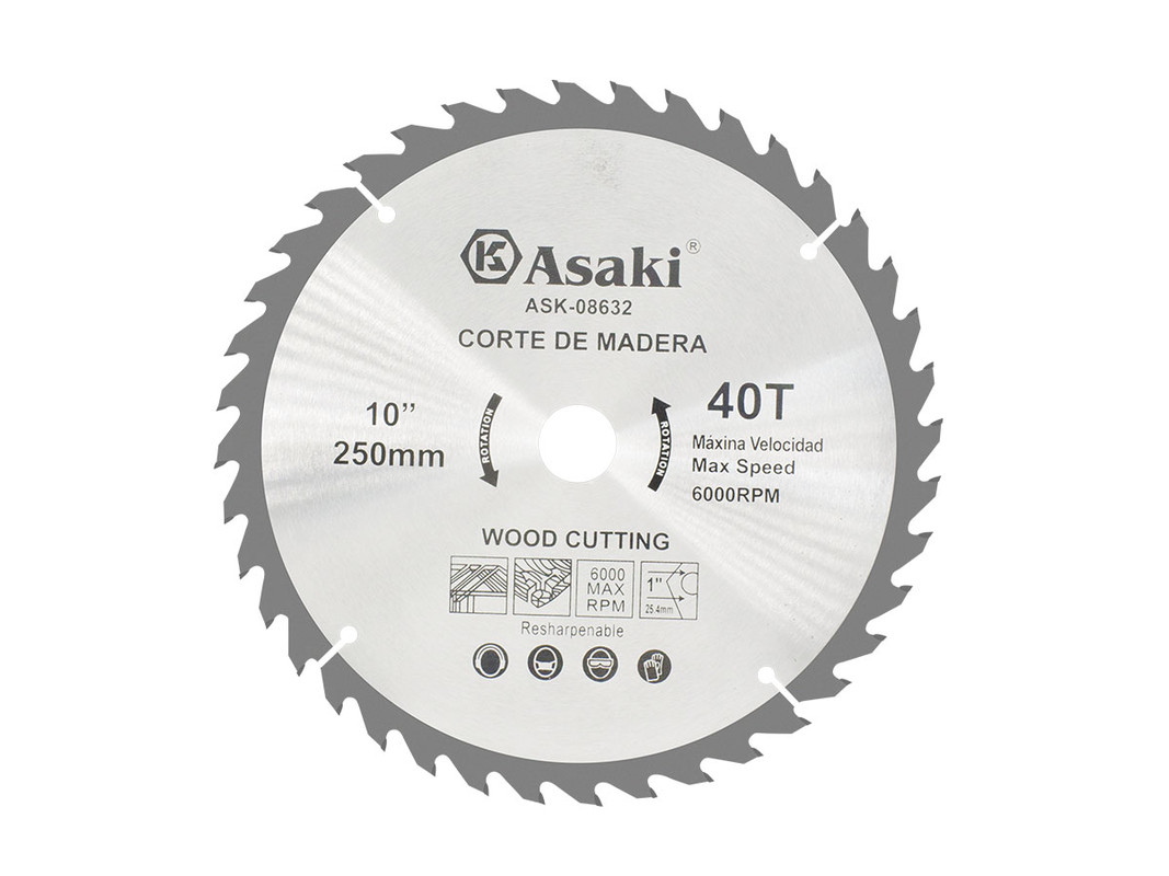 DISCO DE SIERRA P.MADERA 10"X40TX1"40 DIENTES ASAKI