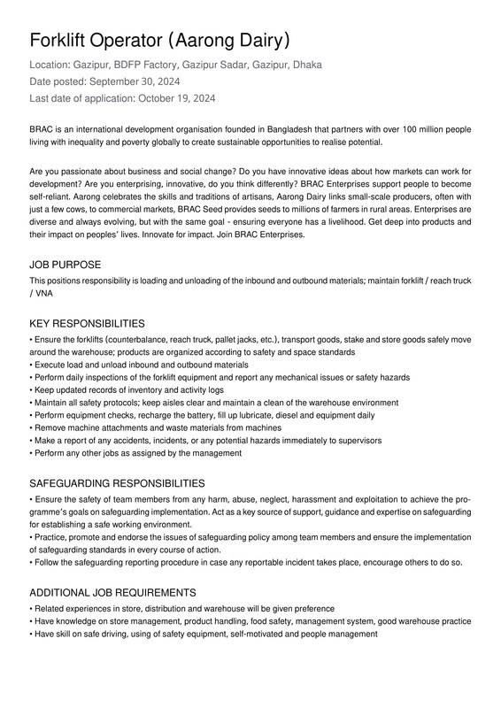 Forklift Operator (Aarong Dairy)-1