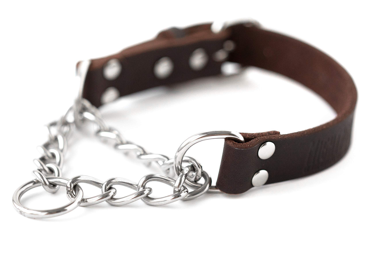Mighty Paw Martingale Dog Collar Large Brown Leather
