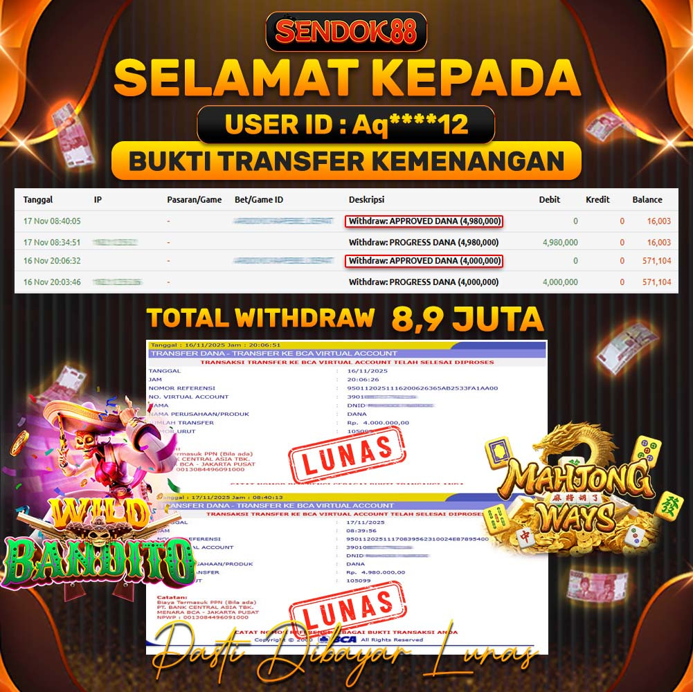 SENDOK88 JEPE! MAHJONG WAYS & WILD BANDITO Rp 8.980.000,- LUNAS!