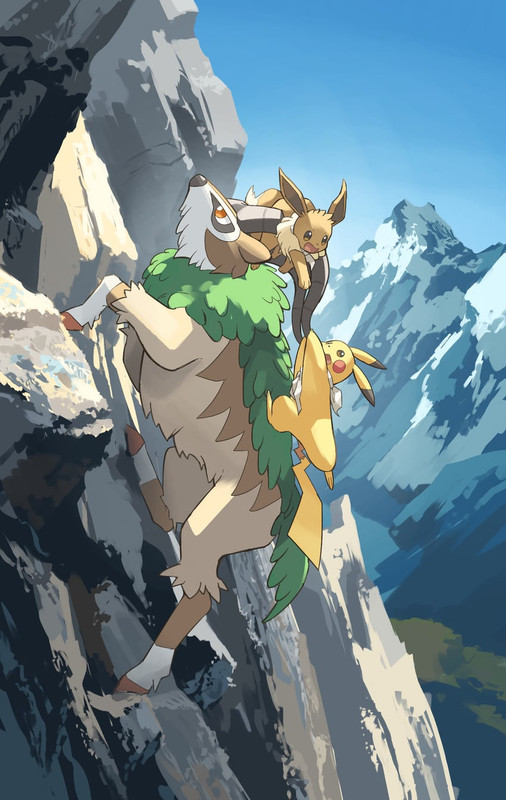pikachu-eevee-and-gogoat-pokemon-drawn-b
