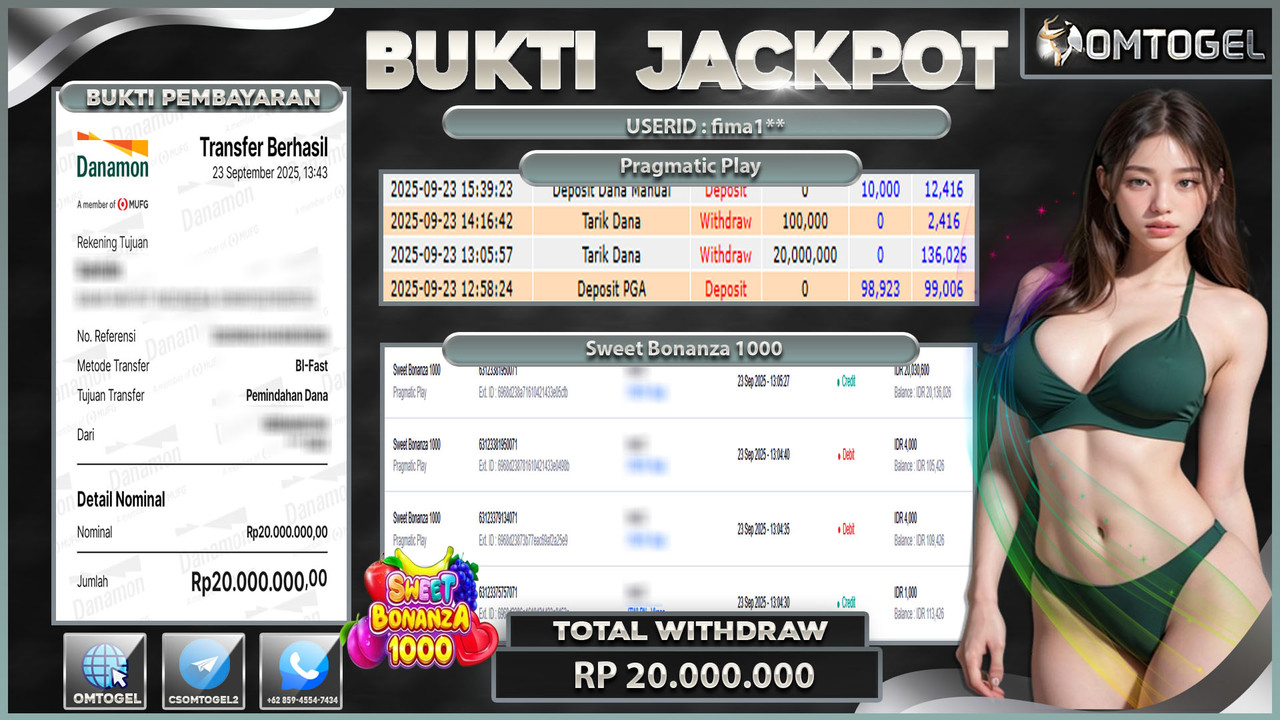 OMTOGEL JACKPOT PRAGMATIC PLAY SWEET BONANZA 1000 20 JUTA DI BAYAR LUNAS ,-