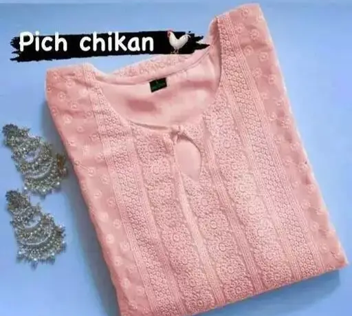 Trendy Chikan Embroidery Georgette Kurti Color Pich (R109)