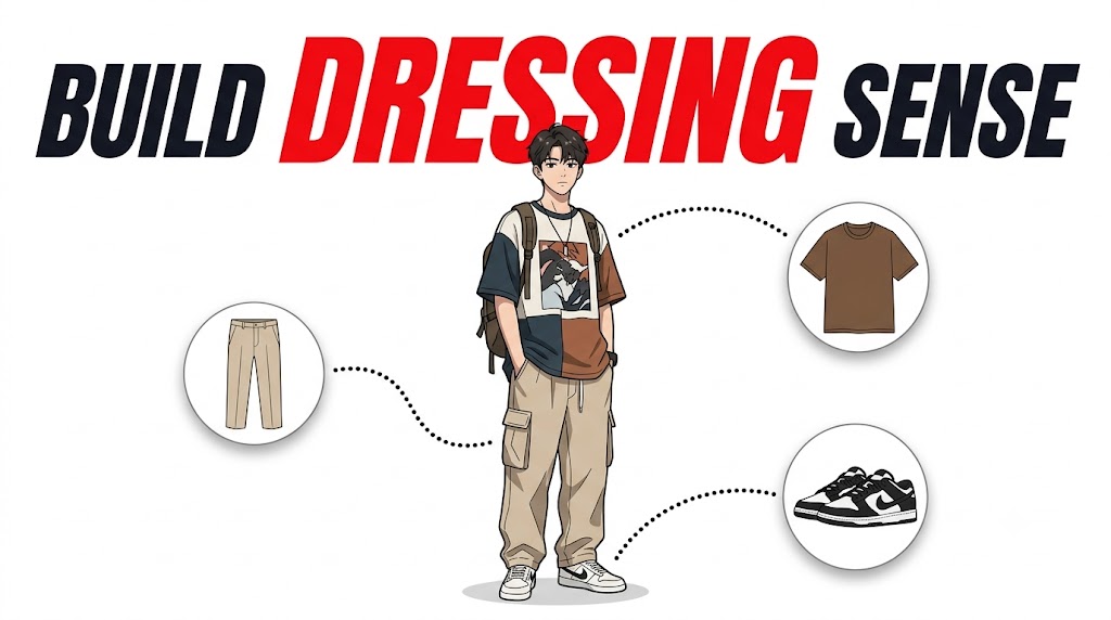 AI-generated example result for the youtube-thumbnail prompt: Build Your Dressing Sense Thumbnail – Men's Fashion Style Guide Design AI YouTube Thumbnail Prompt