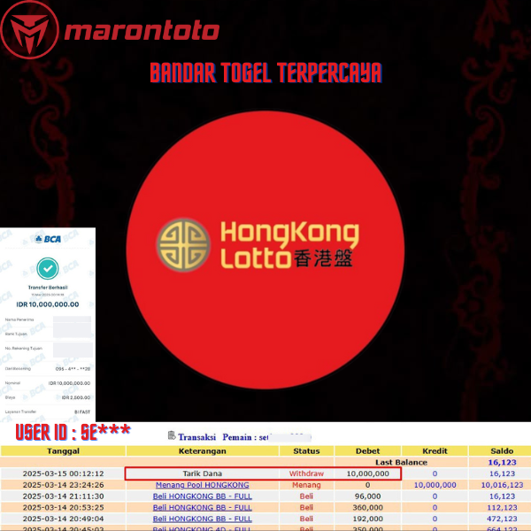Bukti Kemenangan Member Marontoto Sebesar 10,000,000 JuTa
