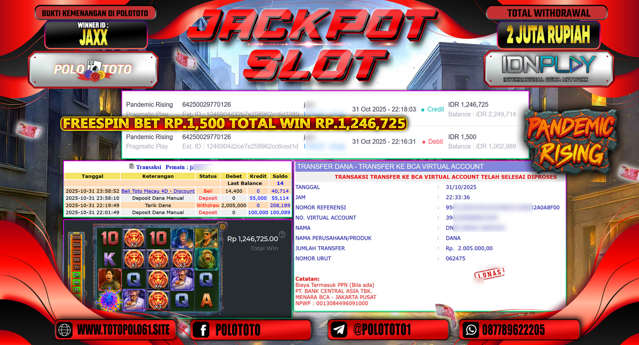 POLOTOTO JACKPOT SLOT MAHJONG WINS 3 - BLACK SCATTER Rp.7.0000.000,- LUNAS