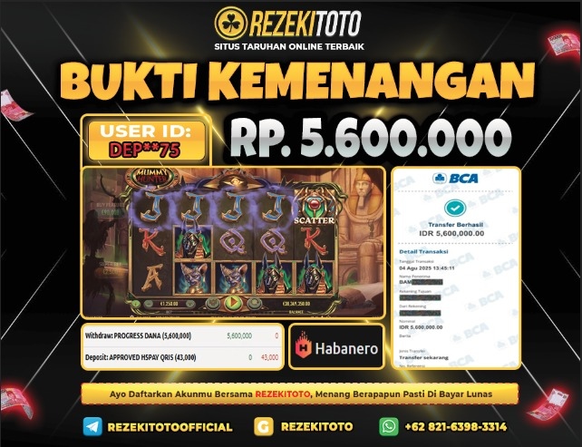 BUKTI KEMENANGAN 4 AGUSTUS 2025 MUMMY HUNTER 5 JUTA 
