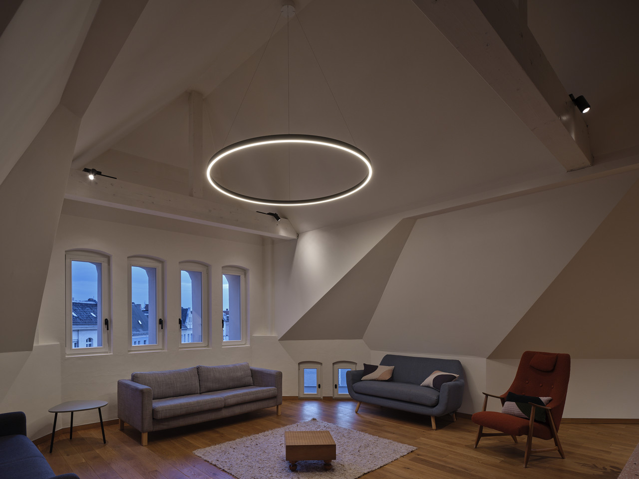 Living space with carefully planned lighting