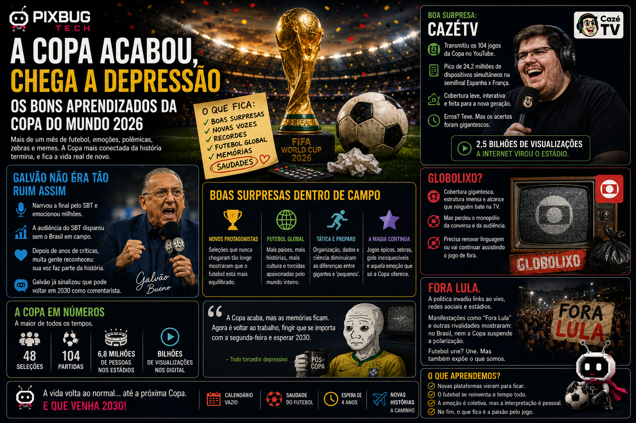 A Copa acabou e sobrou o silêncio: o que 2026 ensinou sobre CazéTV, Galvão, Globo e o Brasil