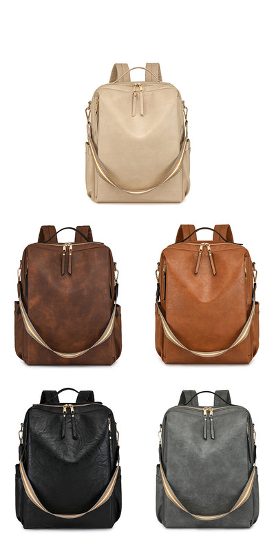 Coffee Women's Vintage PU Leather Anti-Theft Backpack - Convertible Shoulder Bag & Laptop Rucksack for Travel & Daily Use