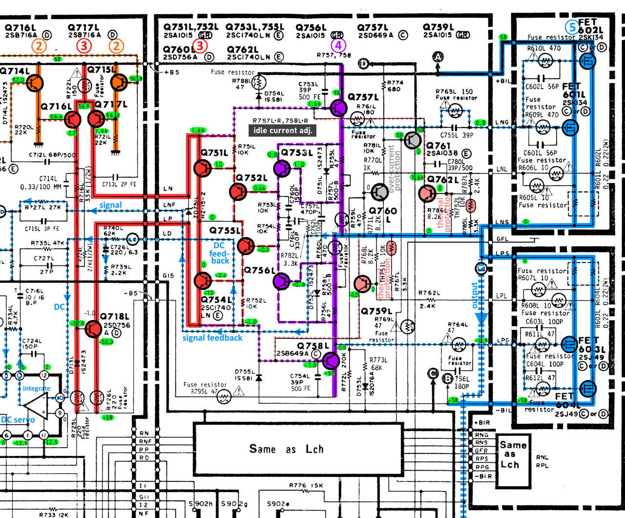 HMA 8500Mk II schematic detail stages 2 3 4 5 with idle current active regulation and adjustment