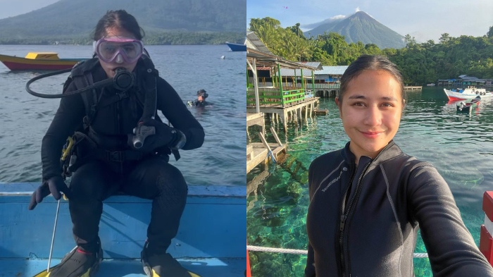 Potret Prilly Latuconsina pamerkan momen seru saat jajal aktivitas diving selama liburan ke Ternate beberapa hari lalu.