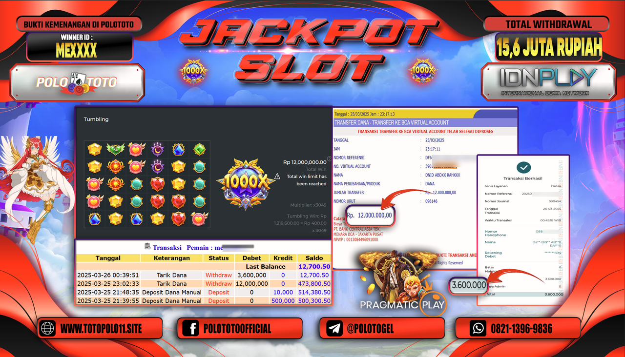 POLOTOTO JACKPOT SLOT STARLIGHT PRINCESS 1000 Rp.15.600.000,- LUNAS