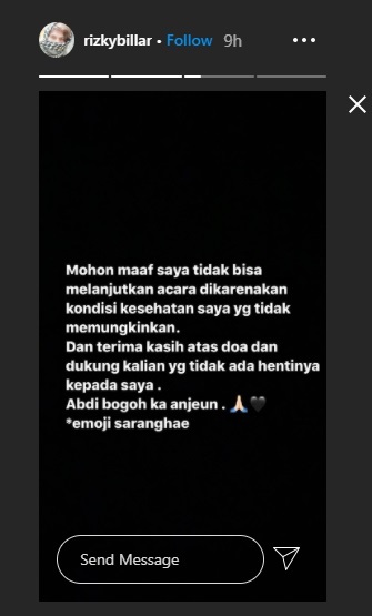 Tanggapan layar Story Instagram Rizky Billar