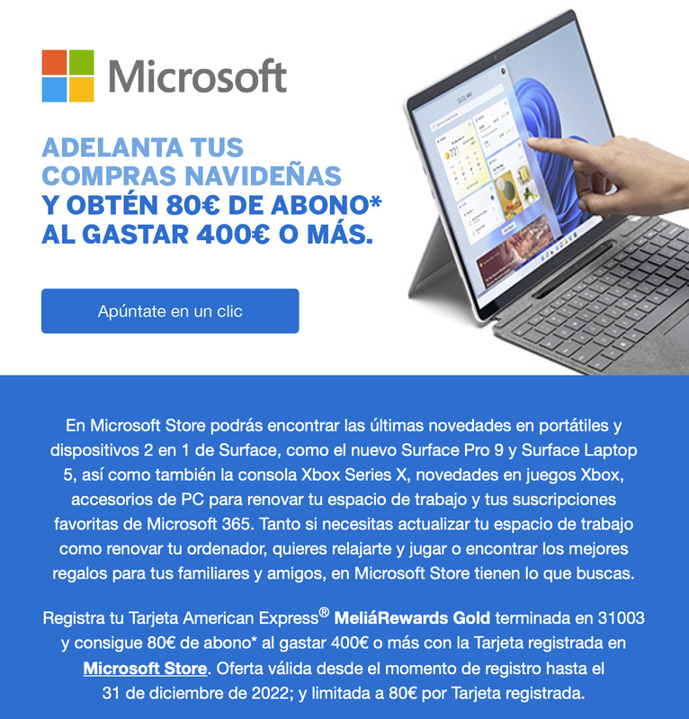 AMEX 80€ de abono al gastar 400€ en Microsoft Store - Foro Tarjetas de Credito o Debito