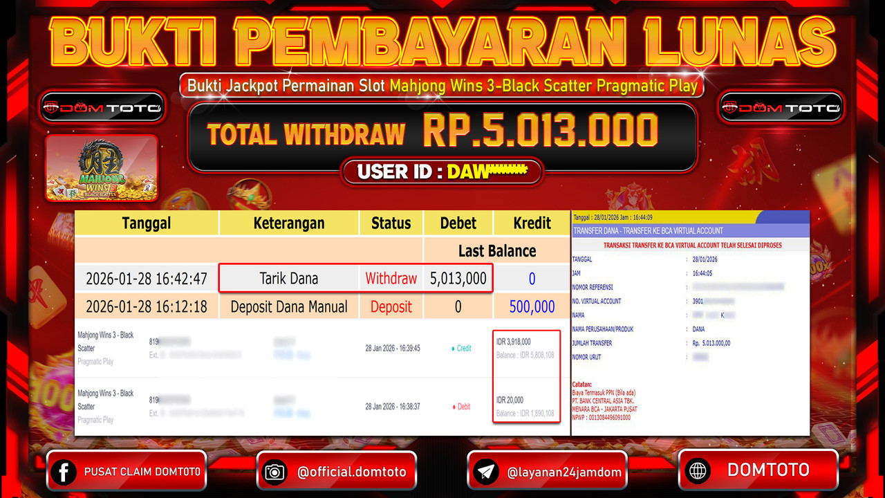 JACKPOT SLOT Mahjong Wins 3 - Black Scatter Pragmatic Play 28 JANUARI 2026