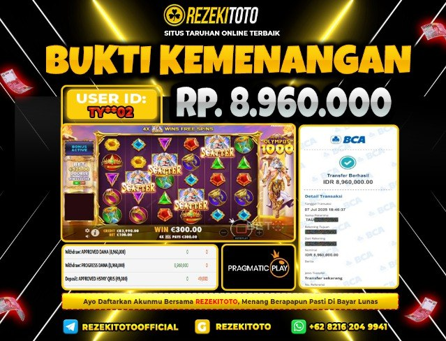 BUKTI KEMENANGAN 06 JULI 2025  GATES OF OLYMPUS 1000 8 JUTA 