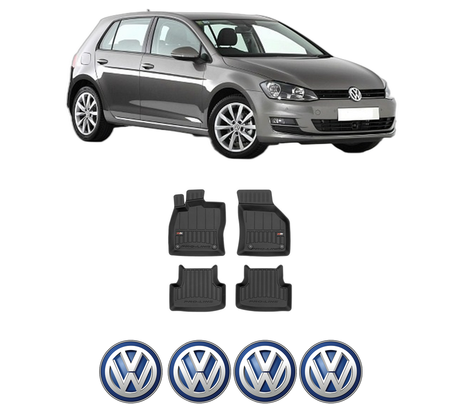 Set covorase presuri Volkswagen GOLF VII (5G1, BQ1, BE1, BE2) din 2012-2021, auto, din cauciuc thermoplastic, 4 Stickere auto cu Volkswagen