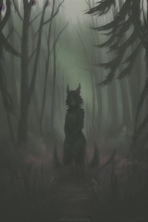 Gloomy forest at evening