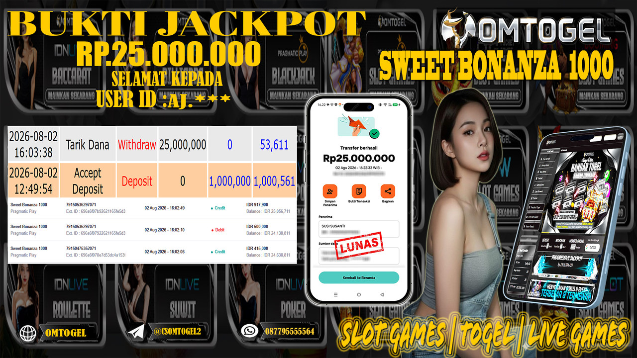 OMTOGEL JACKPOT PRAGMATICPLAY SWEET BONANZA 1000  Rp,25,000,000,- DIBAYAR LUNAS