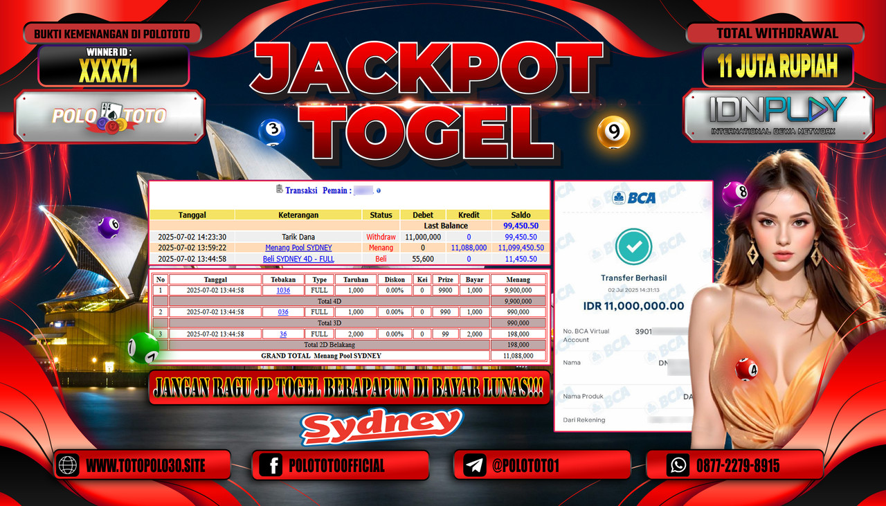 POLOTOTO JACKPOT TOGEL PASARAN POOL SYDNEY Rp.11.000.000,- LUNAS
