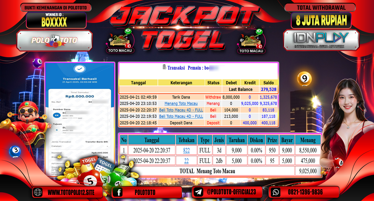 POLOTOTO JACKPOT TOGEL TOTO MACAU Rp.8.000.000,-