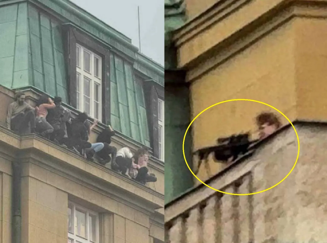 Tiroteo en Praga: video de estudiantes ocultos en una cornisa sale a la luz