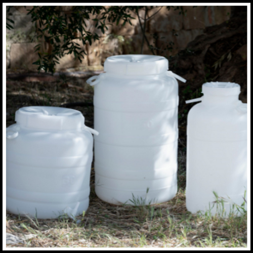 FUSTO TANICA BIDONE A BOCCA LARGA PER ALIMENTI OLIO OLIVE CEREALI ACQUA LIQUIDI CON GUANTI DA LAVORO