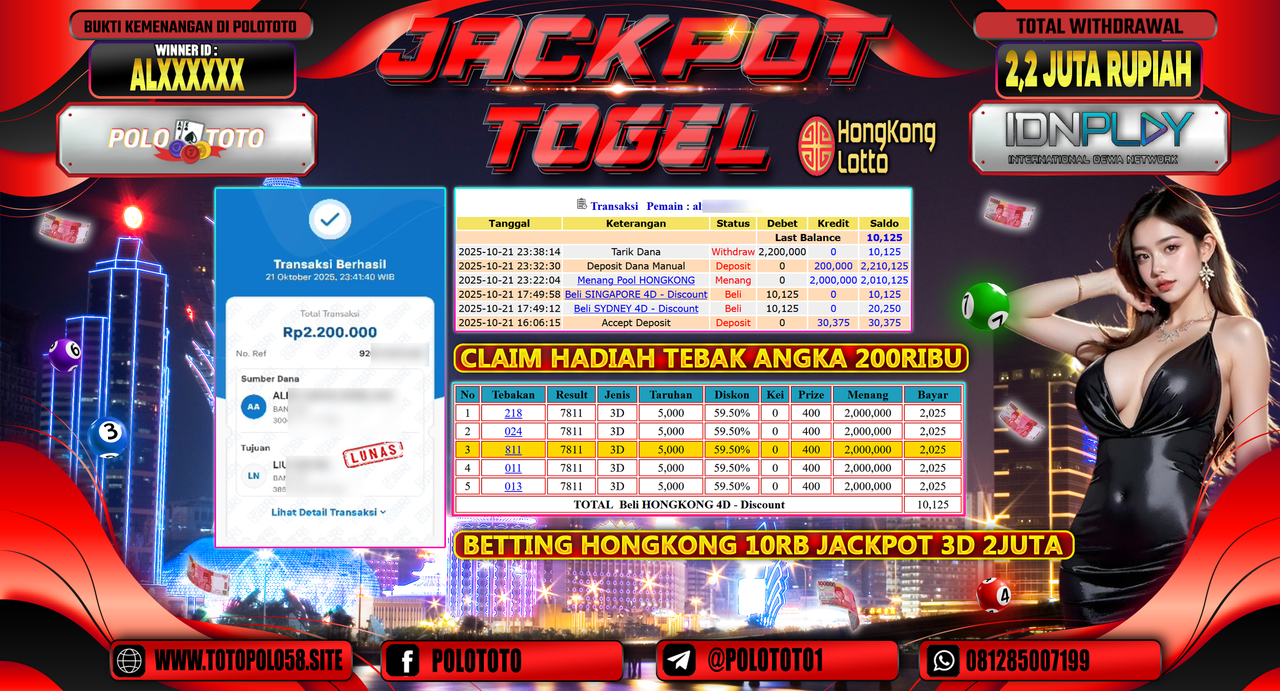 POLOTOTO JACKPOT TOGEL MENANG HONGKONG LOTTO Rp.2.200.000,- LUNAS